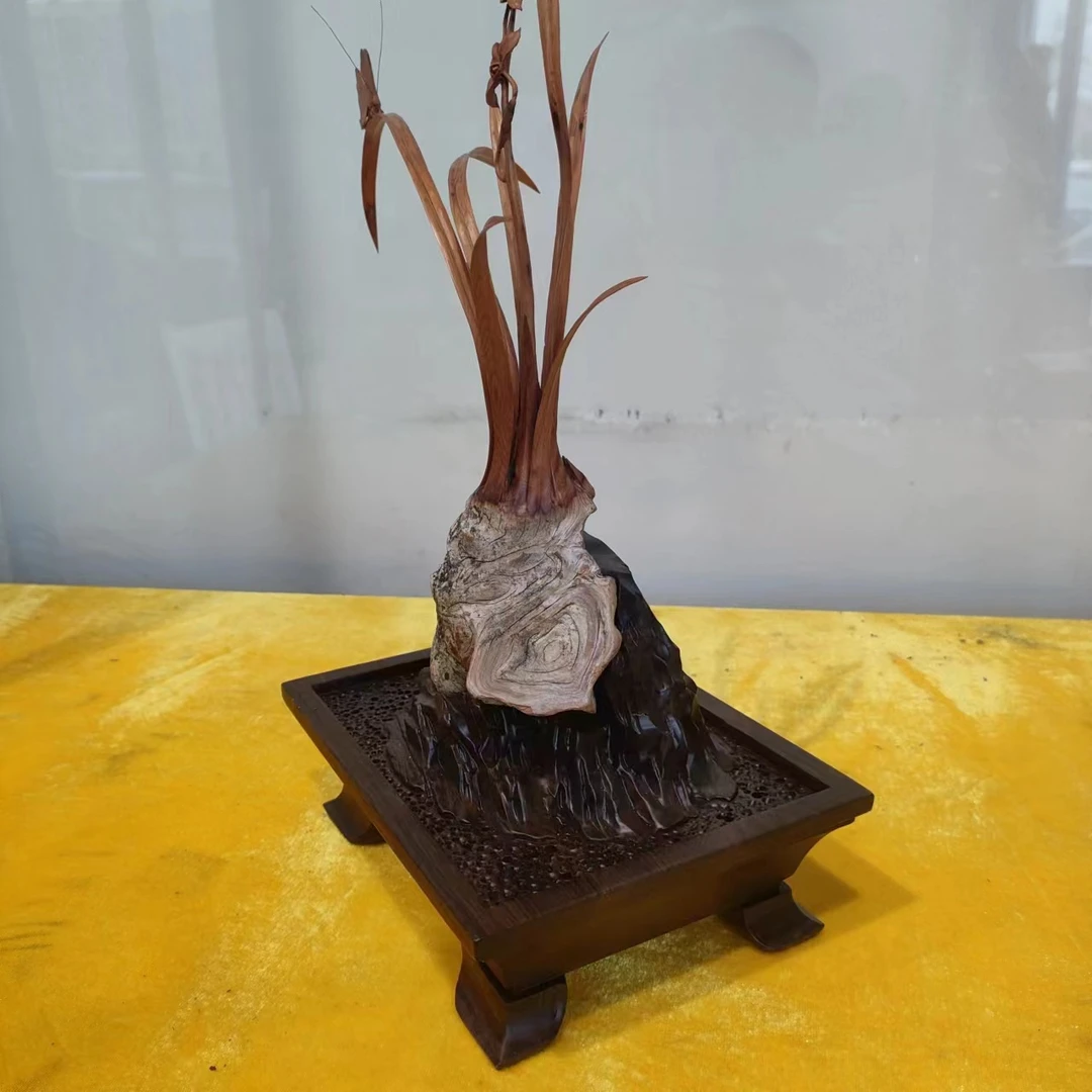 崖柏小圆坨 兰花 纹理 自然 蝴蝶 木雕 精品