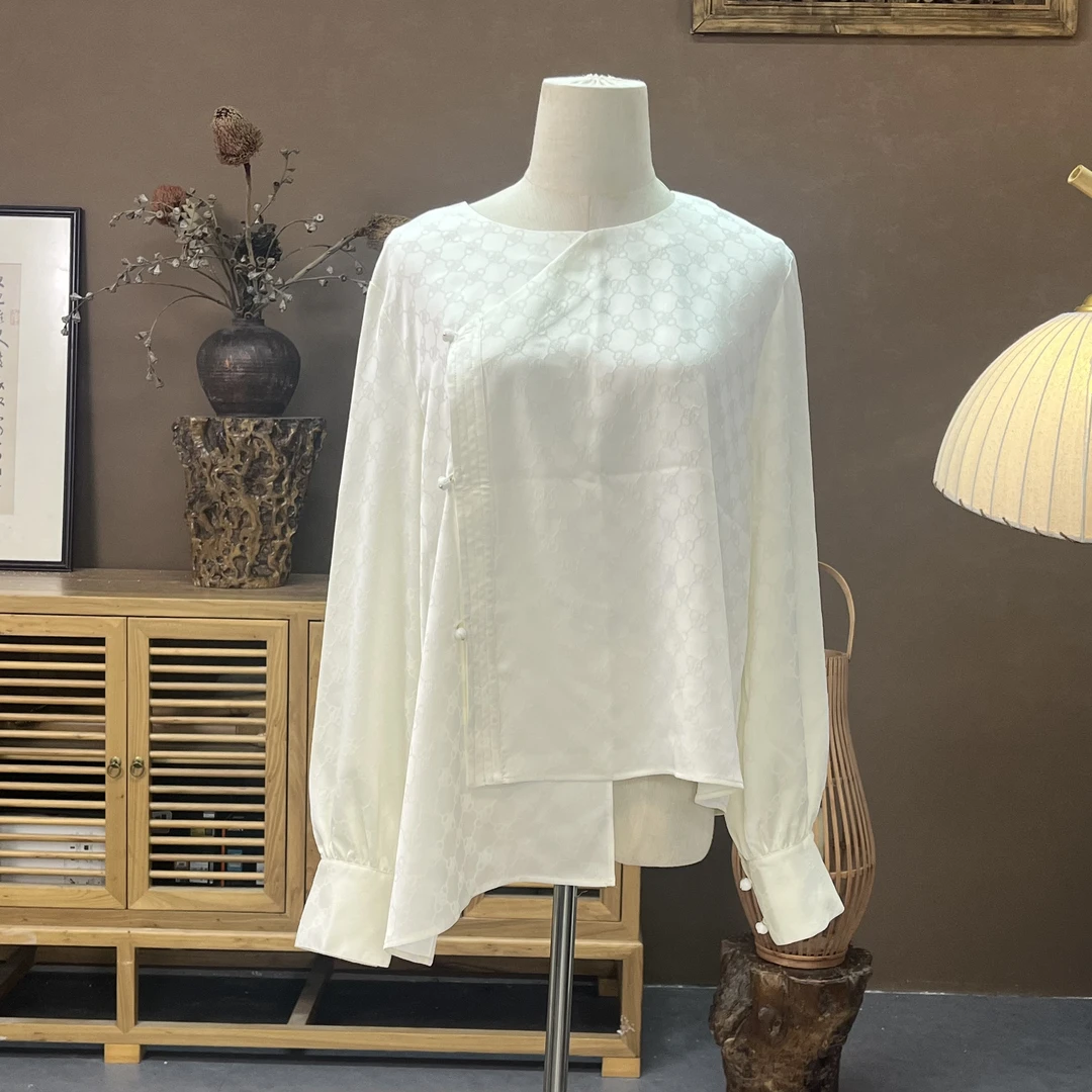 L25-S078【雪鸢花冰】白色时尚百搭夏季设计师款上衣