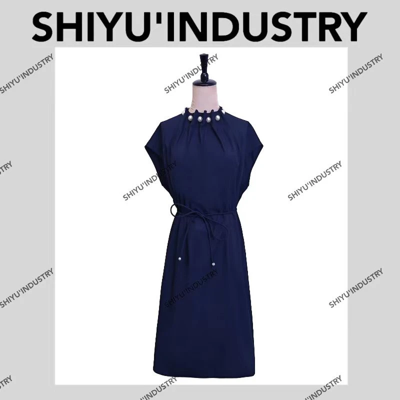 【五姐专属】XJSZS40536夏季气质纯棉领口装饰腰带收腰飞袖连衣裙