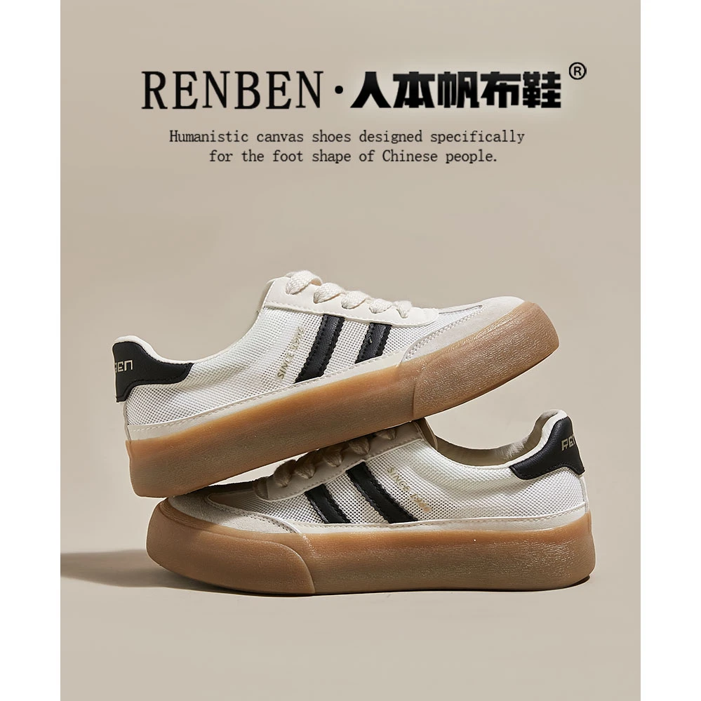 人本夏季新款网面小白鞋女2025韩版学生休闲透气薄款小众德训鞋子