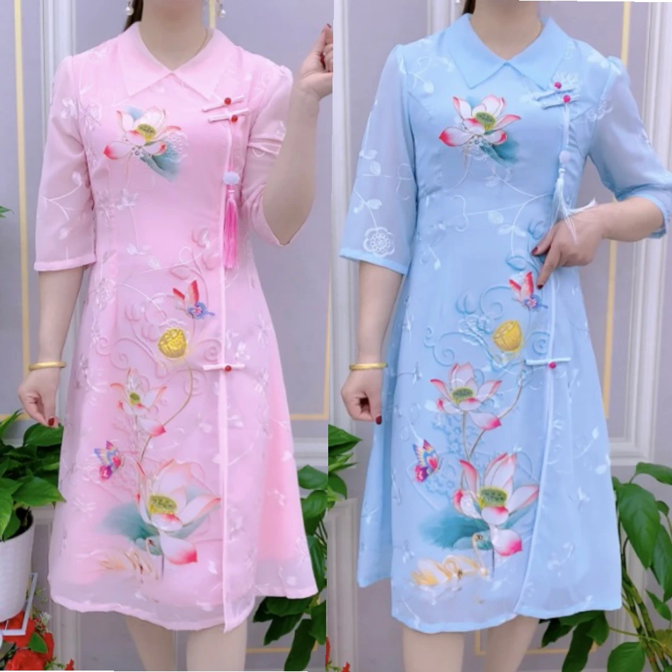 旗袍2023春夏新款高档女装中式娃娃领连衣裙时尚气质显瘦美若天仙