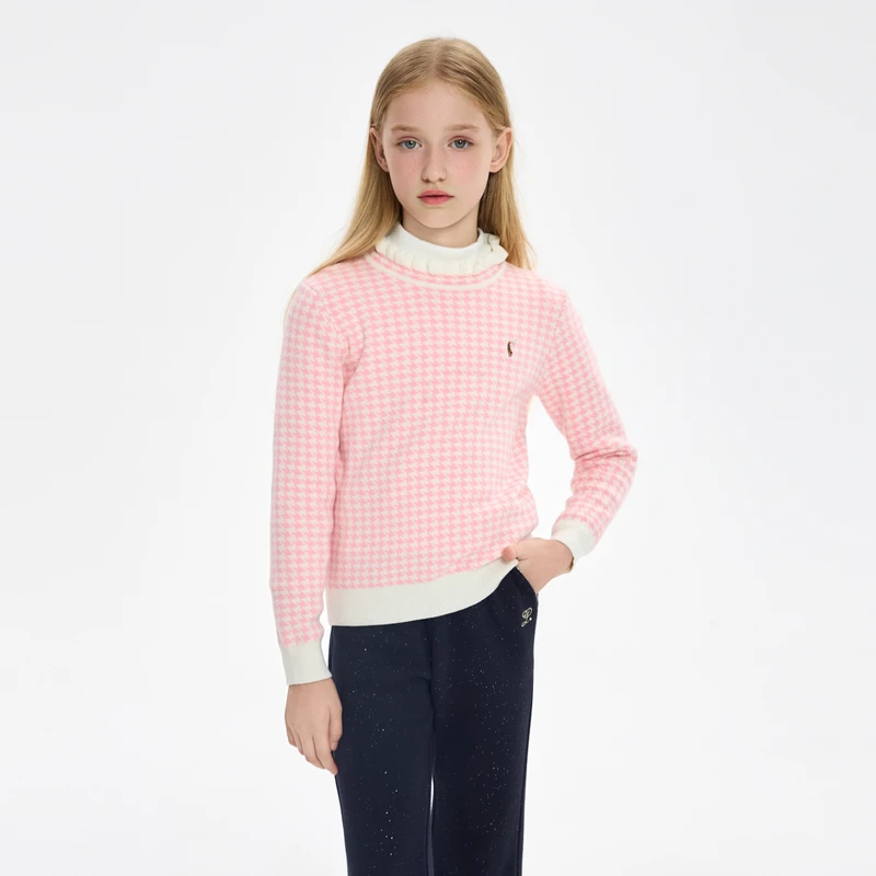 POLOWALK童装圆领时尚洋气休闲长袖女童针织衫AMRW435C0621