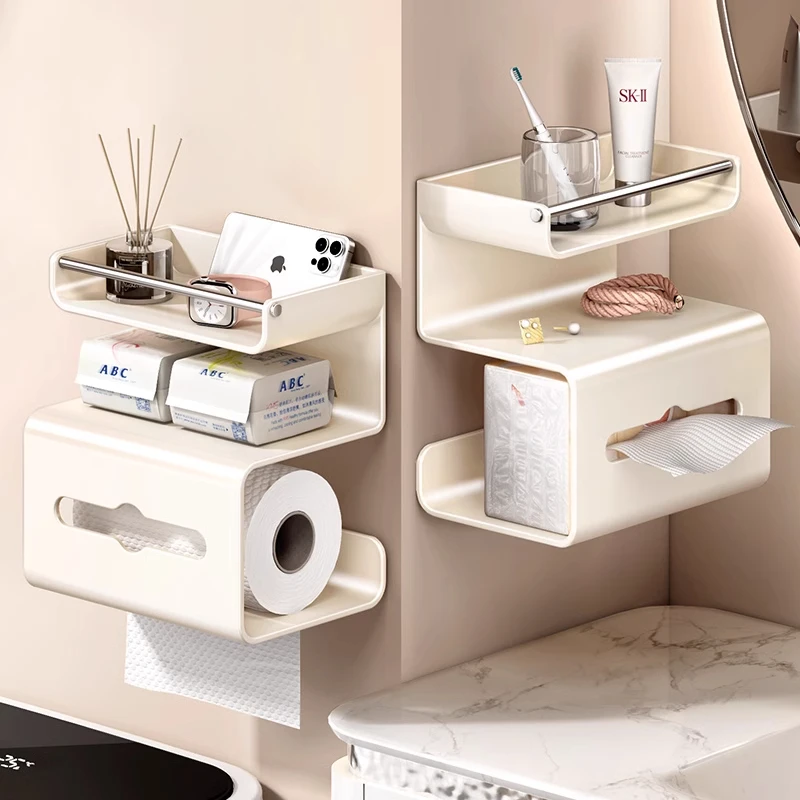 卫生间免打孔纸巾盒抽纸厕纸放置盒洗手间壁挂式卷纸架厕所置物架