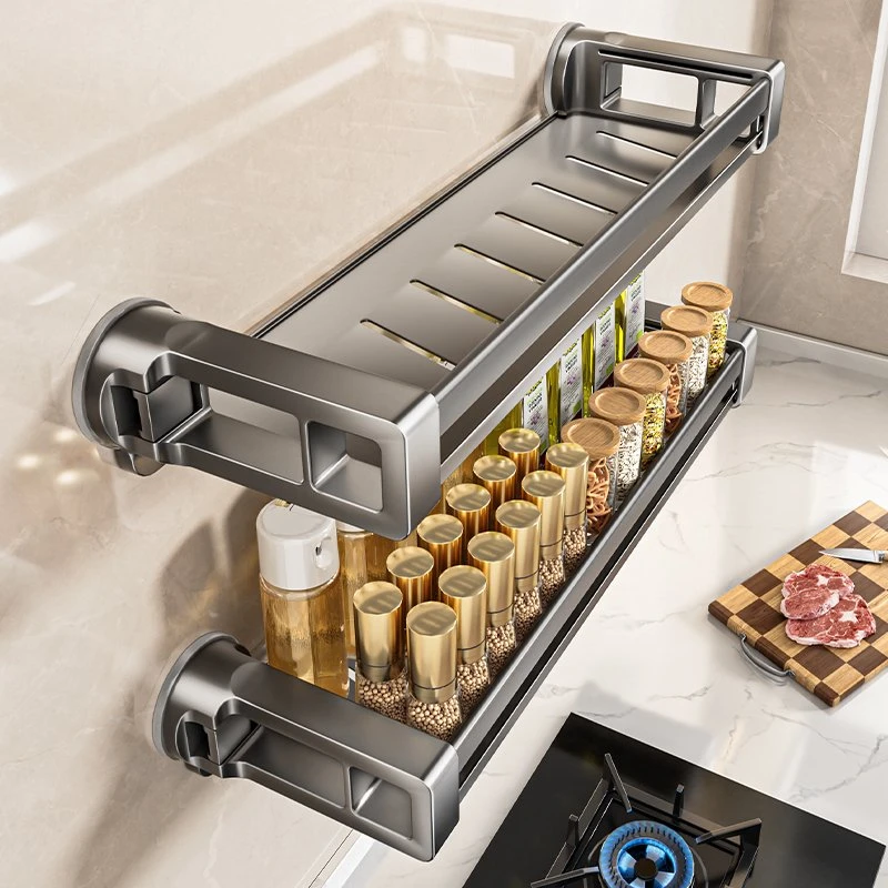 隐藏式吸盘厨房置物架免打孔壁挂式墙上调料品家用多功能用品收纳