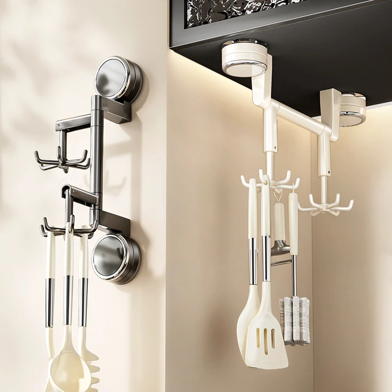 厨房旋转吸盘挂钩壁挂式置物架收纳架锅铲勺子铲子挂架免打孔架子