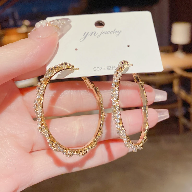 铜合金锆石耳饰 213【缠绕大耳圈】女气质百搭冷淡风银针耳环金色