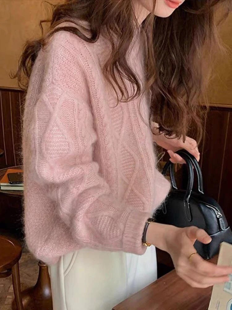 【可可甜茶】不可机洗/脱水 会掉毛 介意勿拍！慵懒韩系宽松显瘦圆领