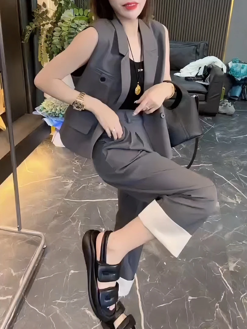 女森说夏季新款韩版时尚女装休闲减龄洋气潮流高腰西裤套装