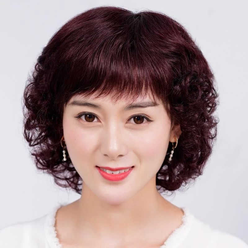 假发女短卷发羊毛卷妈妈款真发全真人发光头全头套假头发的真头发