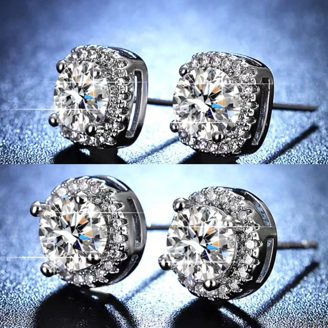 925银耳饰 七夕活动方糖耳钉1.5克拉赠送六爪一克拉耳钉银针银托