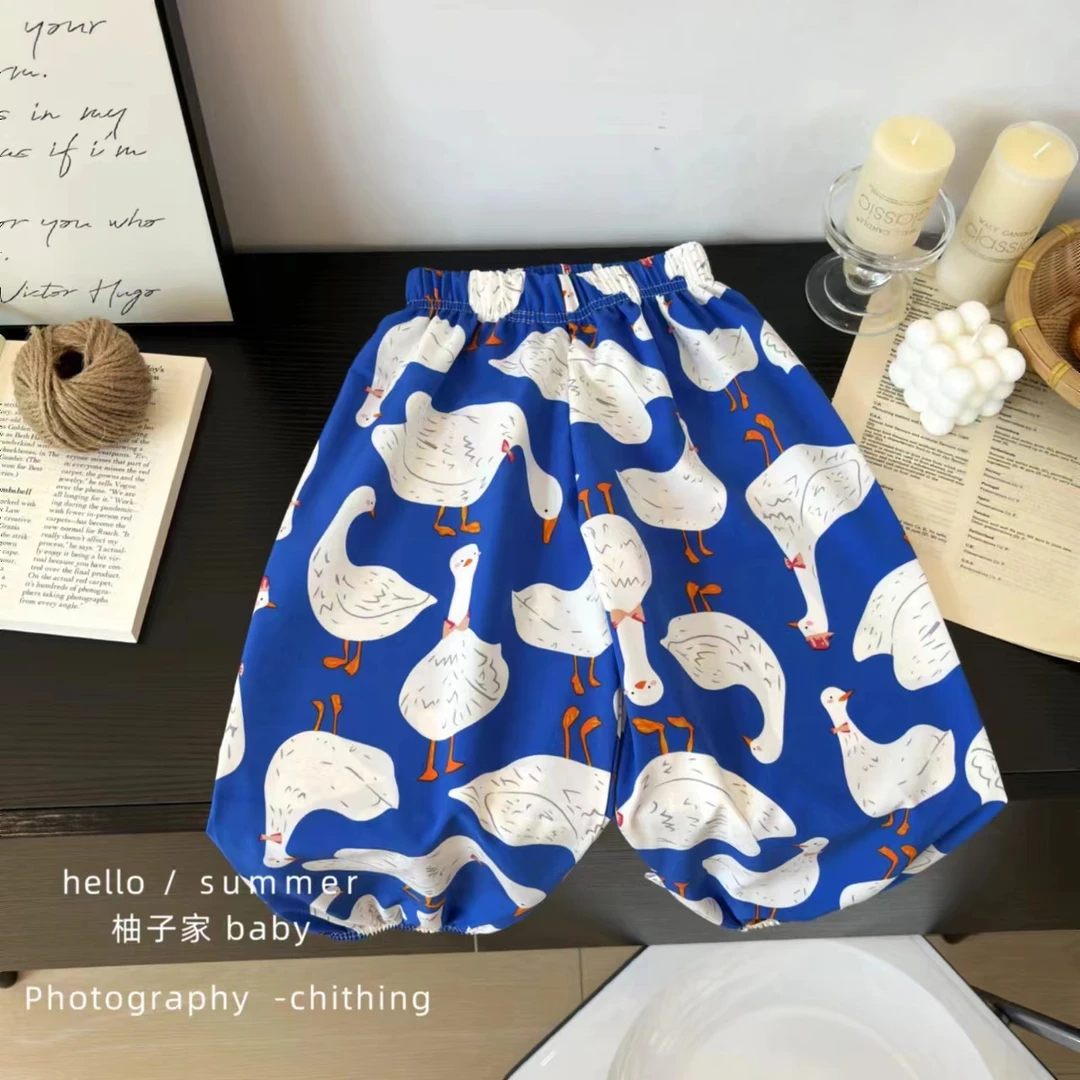 儿童夏季满印潮流哈伦裤轻盈薄夏款裤子男女宝防蚊裤百搭儿童
