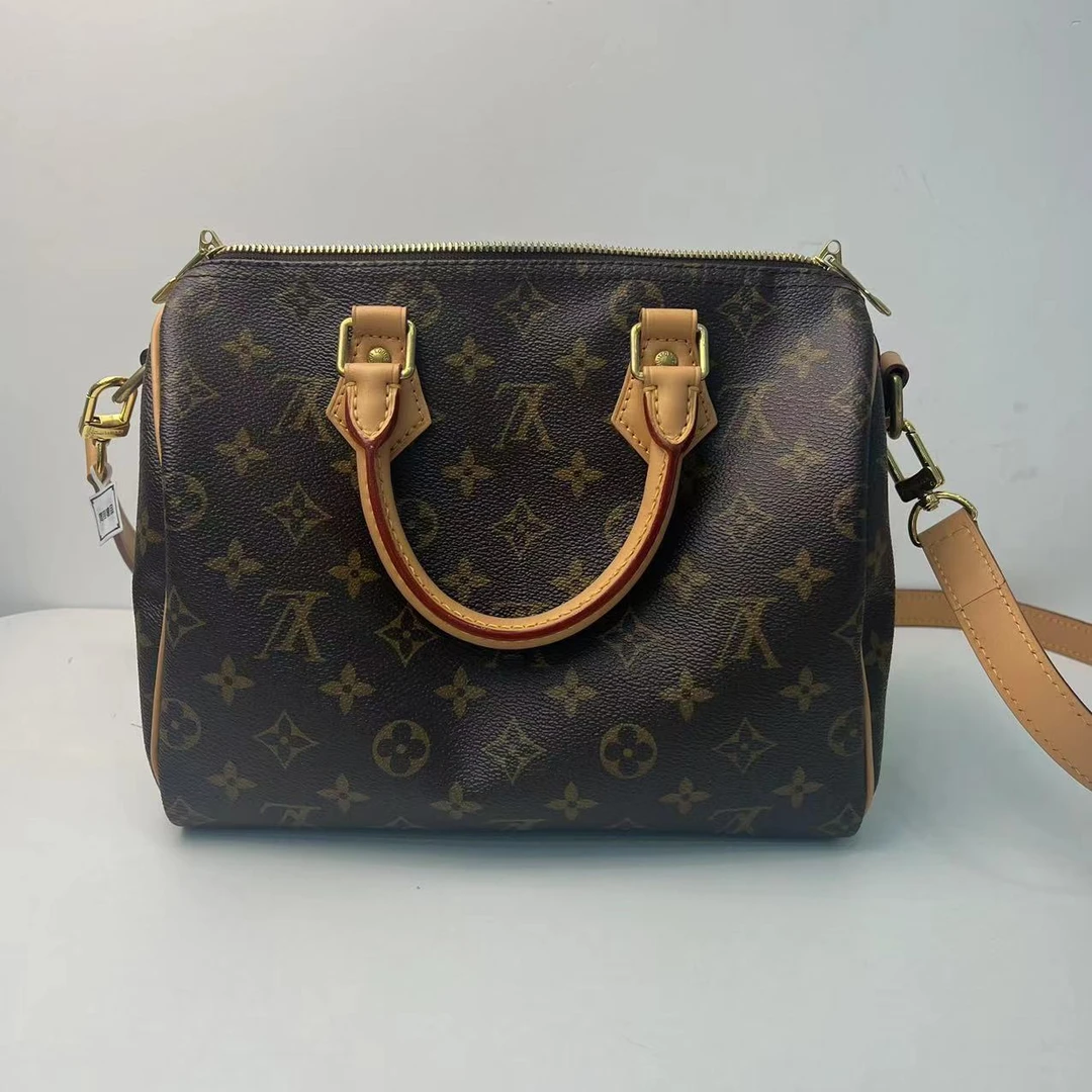 99新 LouisVuitton/路易威登 经典老花speedy25肩带斜挎包/周到