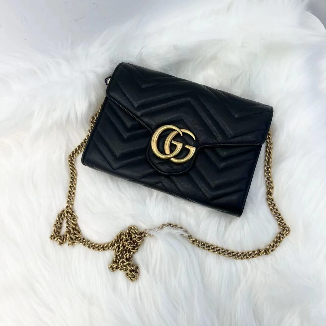 99新 GUCCI/古驰 经典黑色马蒙金标woc链条斜挎包/98新/周到严选