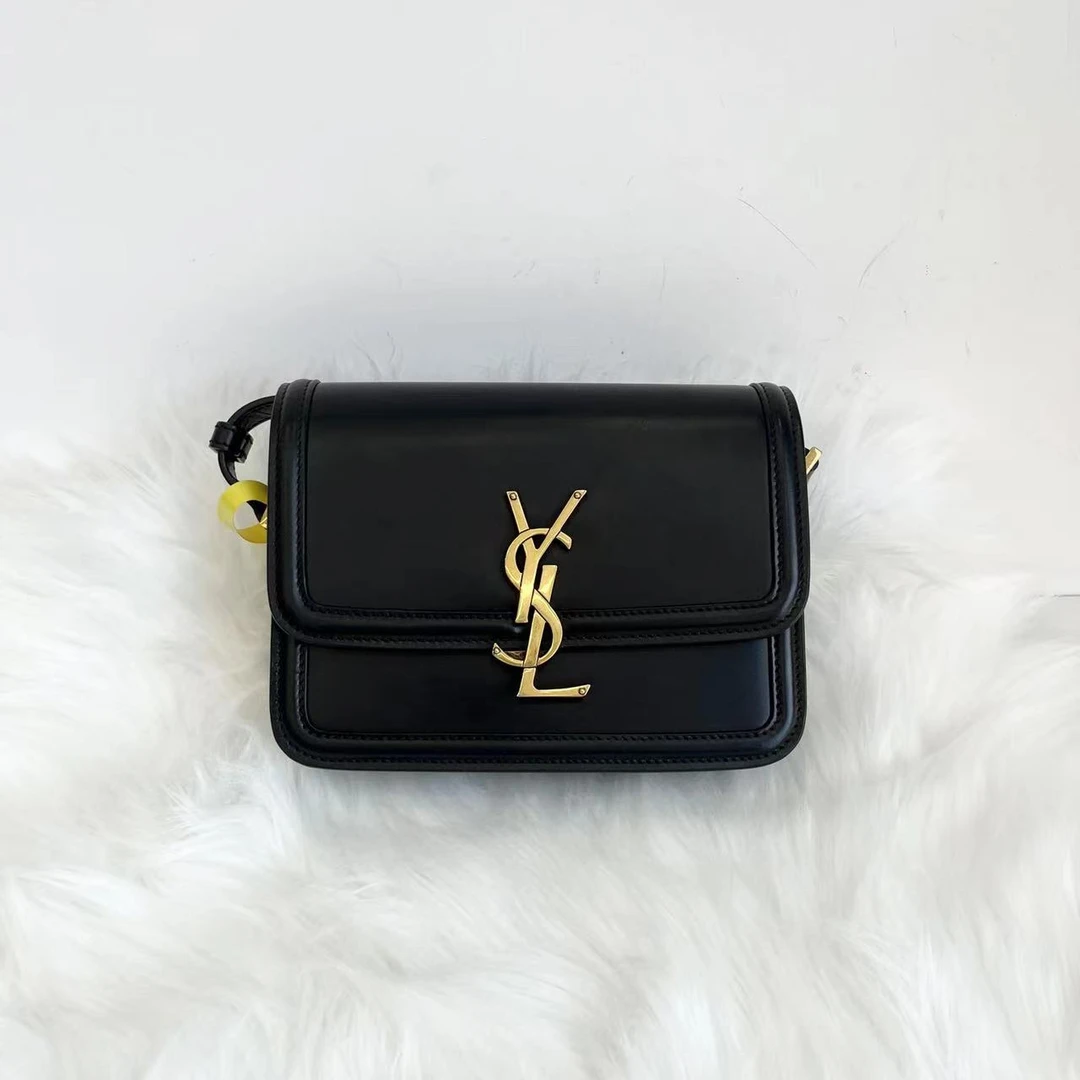 99新 YSL/圣罗兰 黑金全皮光面小号豆腐包/斜挎单肩时尚休闲