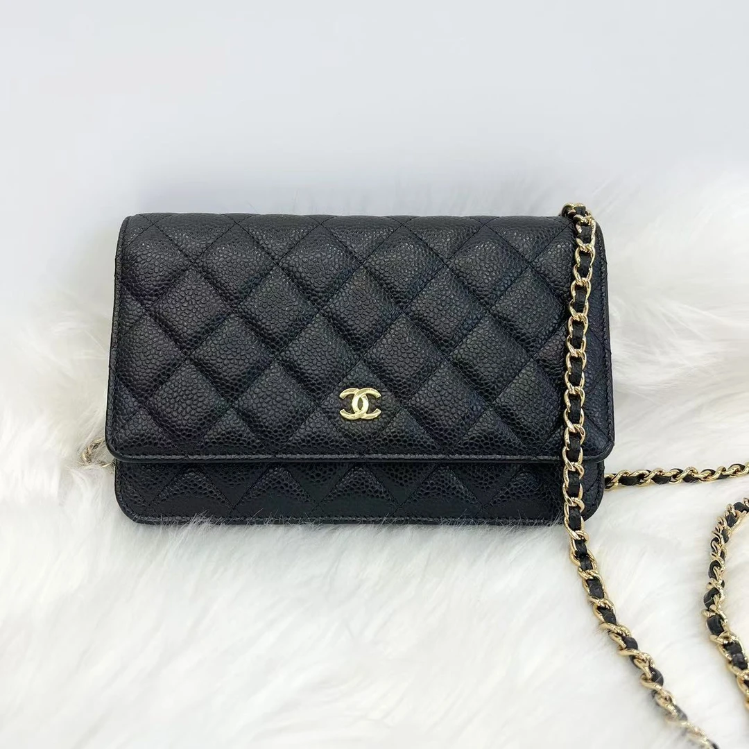 99新 Chanel/香奈儿 经典黑金牛皮荔枝纹发财woc/菱格纹
