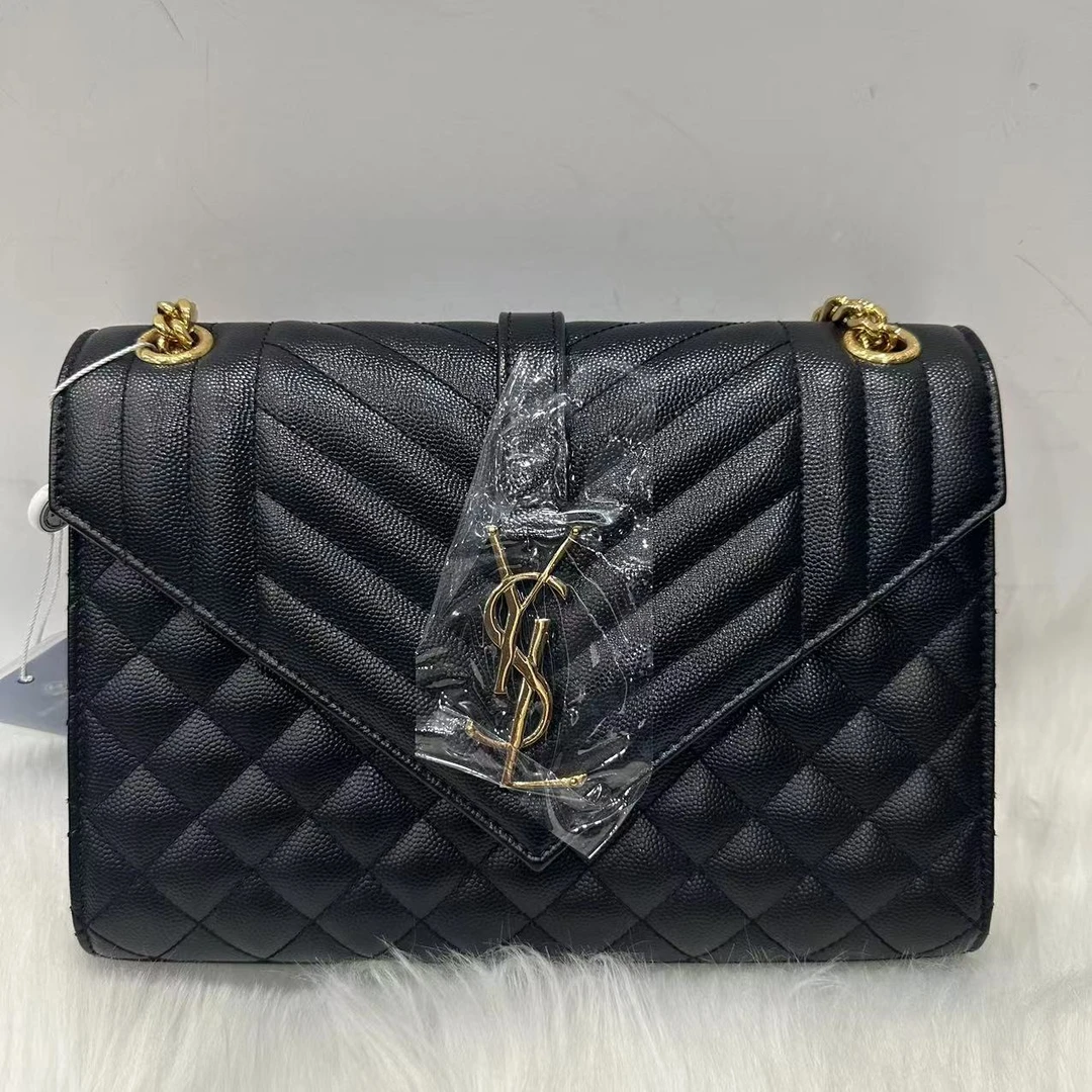 99新 YSL/圣罗兰 新款鱼子酱黑金信封链条包/周到严选送中检
