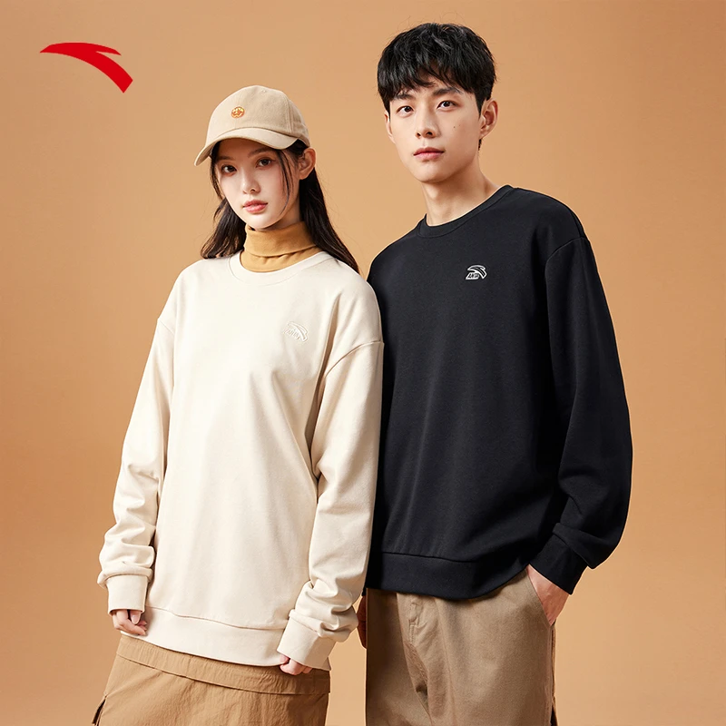 【安踏服饰】休闲卫衣男女同款新款圆领简约纯色针织套头衫情侣衫