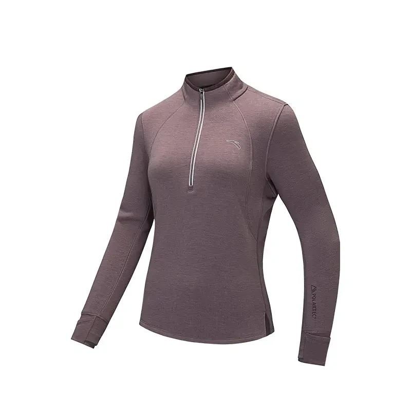 安踏抓绒跑步长袖女款冬季保暖训练运动上衣内搭打底衫162445402