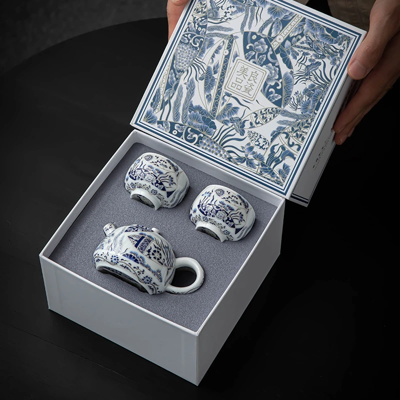 手工青花瓷掐丝银西施壶家用小泡茶壶一壶两杯陶瓷茶具高端礼盒装