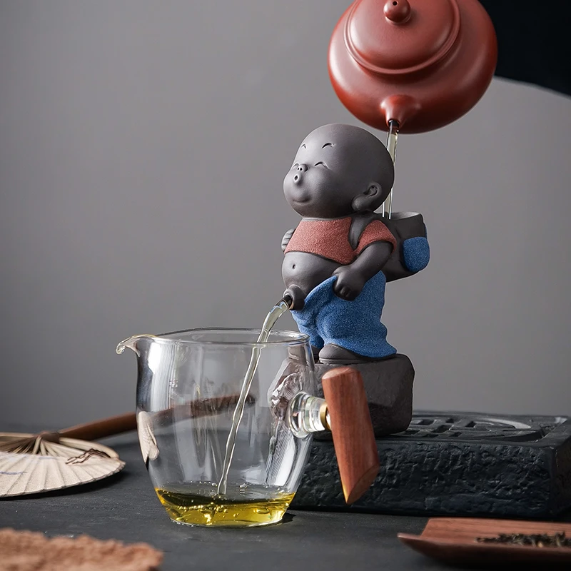 创意茶宠摆件茶桌小和尚茶漏茶滤泡茶叶过滤网茶台茶室禅意装饰品