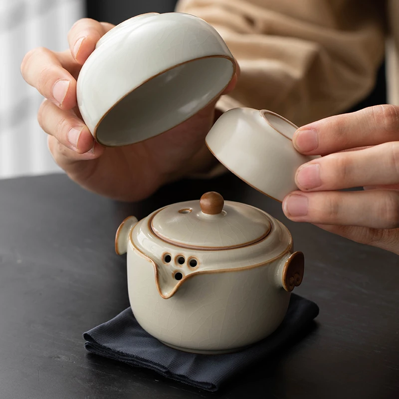 便携式一壶两杯旅行茶具套装户外手抓壶陶瓷快客杯泡茶壶品茗茶杯
