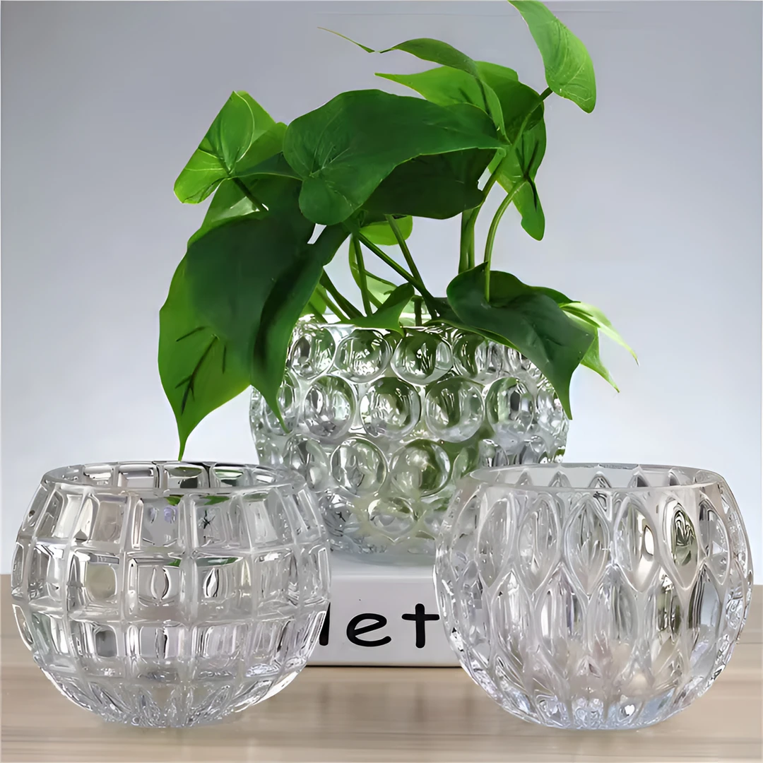 圆形水晶透明玻璃花瓶水养绿萝摆件高颜值轻奢高级感水培器皿加厚