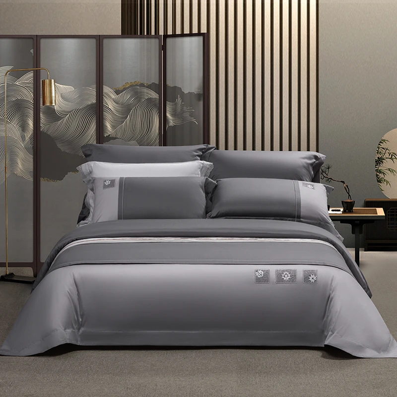 水星家纺 简约时尚60s新疆长绒棉云锦金章圆角式柔软床单四件套