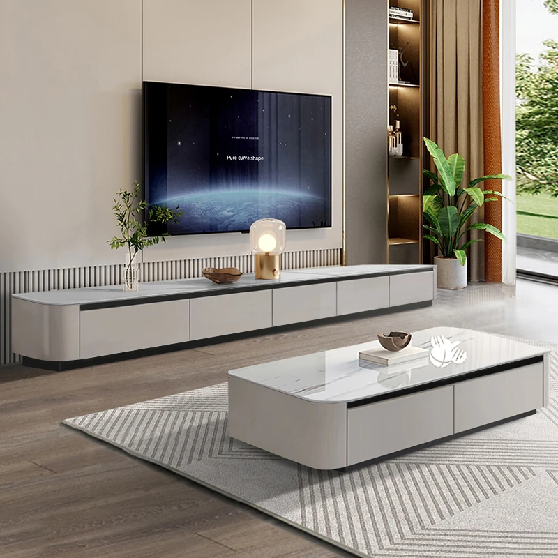 简约现代岩板电视柜茶几组合小大户型客厅轻奢北欧落地台电视机柜