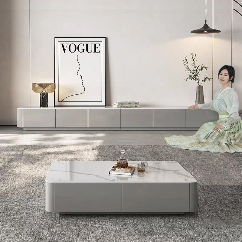 实木落地电视柜茶几组合岩板现代简约小户型家用客厅高款落地柜