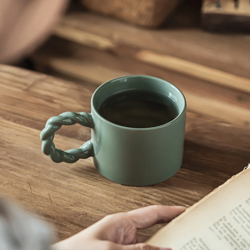 美式陶瓷拿铁咖啡杯复古风水杯家用下午茶杯高颜值小众杯子马克杯