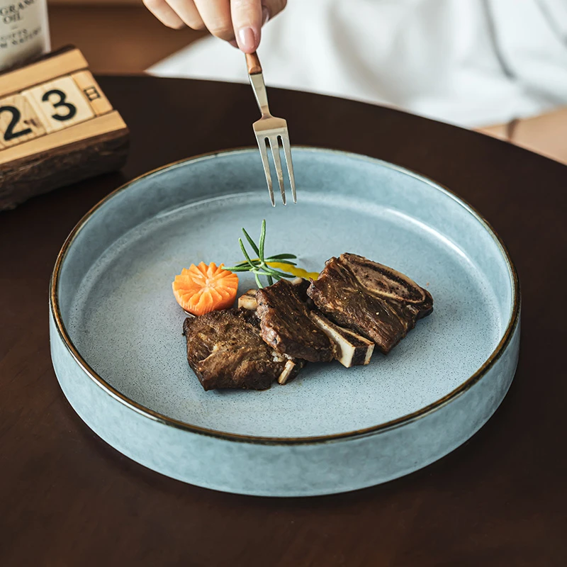 【复古又实用】8.7英寸深盘家用菜盘汤盘哑光陶瓷盘子沙拉盘菜碗