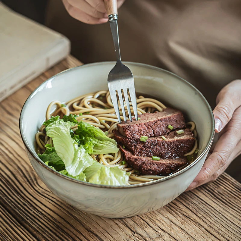 日式复古窑变陶瓷大碗家用餐具7寸菜碗拉面碗大号汤碗早餐嗦粉碗