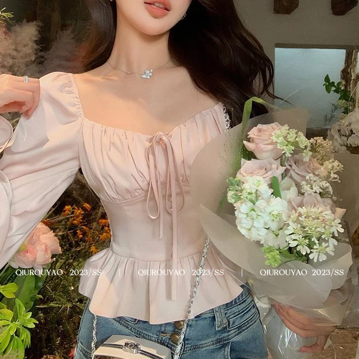 大码女装胖mm设计感衬衫秋季法式漂亮小衫方领收腰遮肚子显瘦上衣