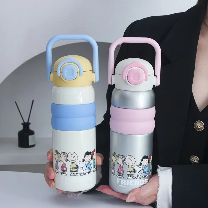 史努比一家人316不锈钢大容量保温杯高颜值学生吸管杯双饮水杯子2
