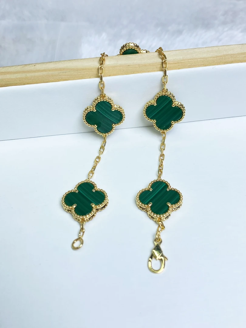 18K黄孔雀石15mm四叶草手链