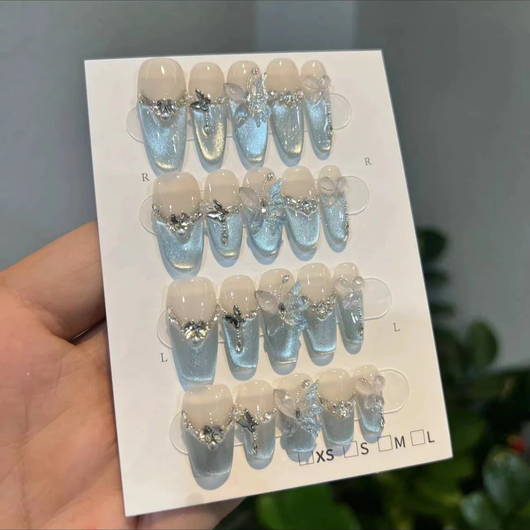 【蓝澈】清冷纯欲轻奢镶钻爆闪猫眼美甲穿戴甲