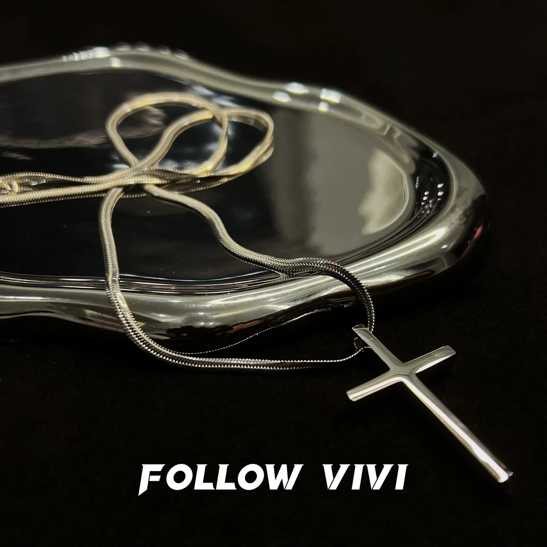 钛钢项链 FollowVivi 蛇骨链十字架项链欧美简约时尚实心项链百搭