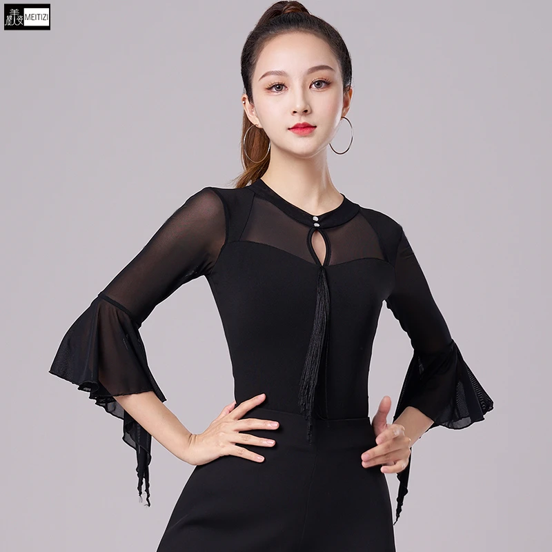 2025拉丁舞上衣新款成人女春季跳舞蹈练功服装摩登舞露背连体衣服