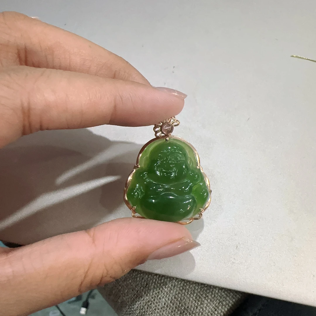 碧玉佛公，18K玫瑰金