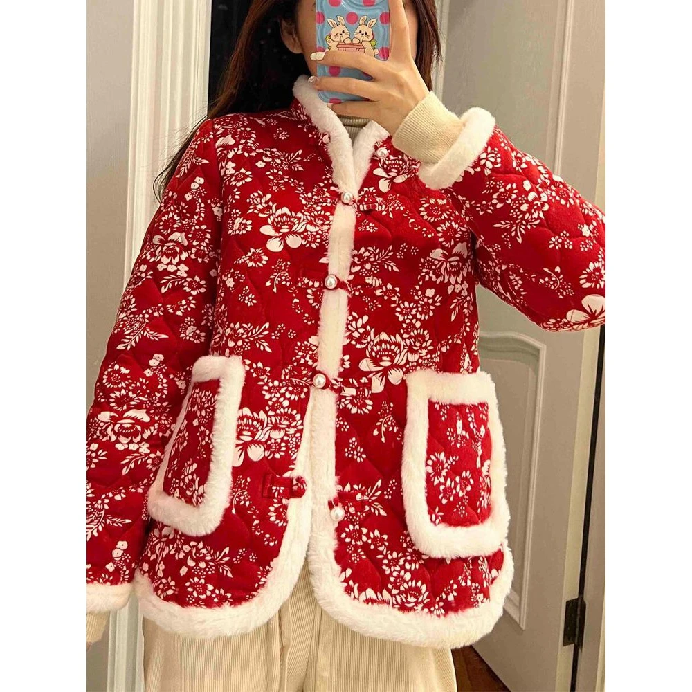 冬季花棉衣东北大花袄国风唐装碎花大棉袄复古小花袄网红爆款2024