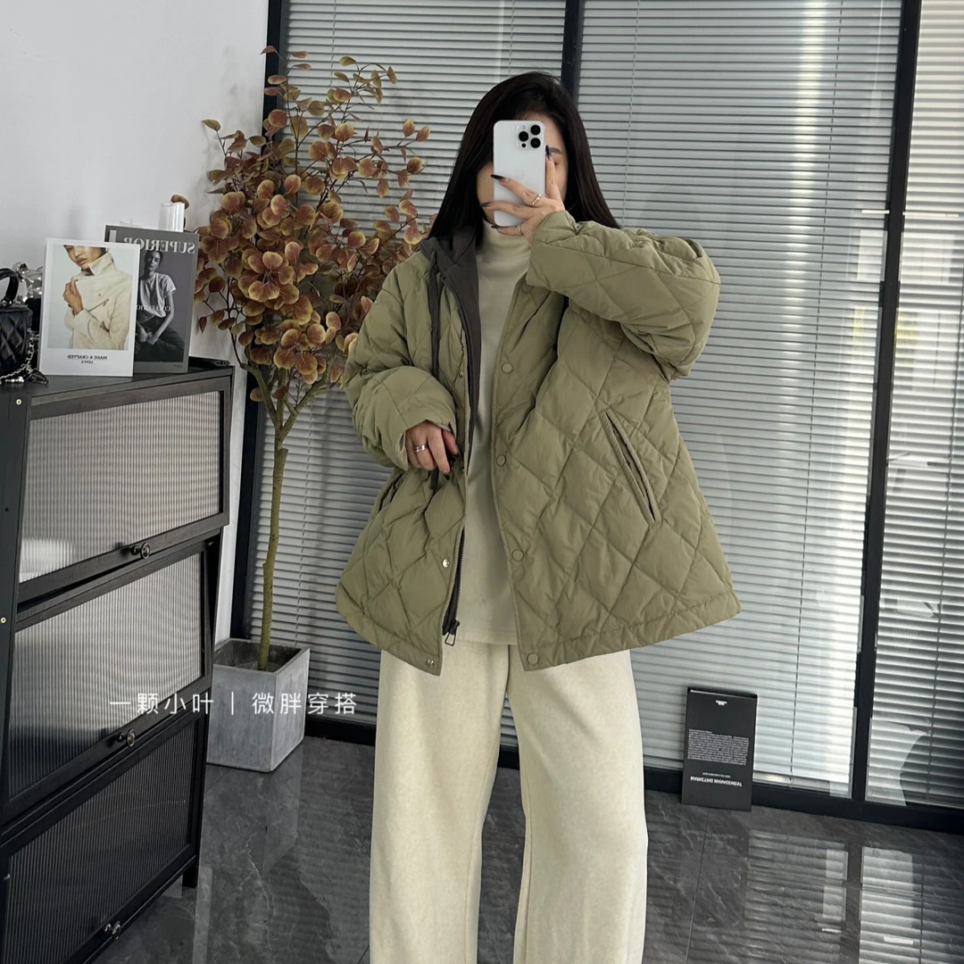 【一颗小叶】秋冬大码假两件带帽保暖羽绒服宽松显瘦百搭外套上衣