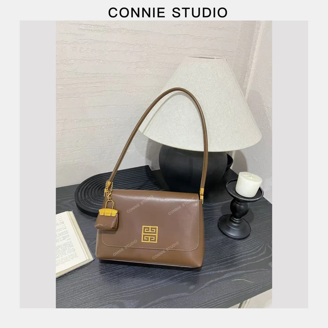 【CONNIE】轻奢女士时尚休闲复古百搭腋下斜跨包包SKL-7208-拿铁棕