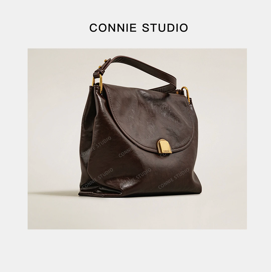 【康妮甄选】女士潮流时尚经典气质单肩斜挎包SK-82583-黑糖咖啡