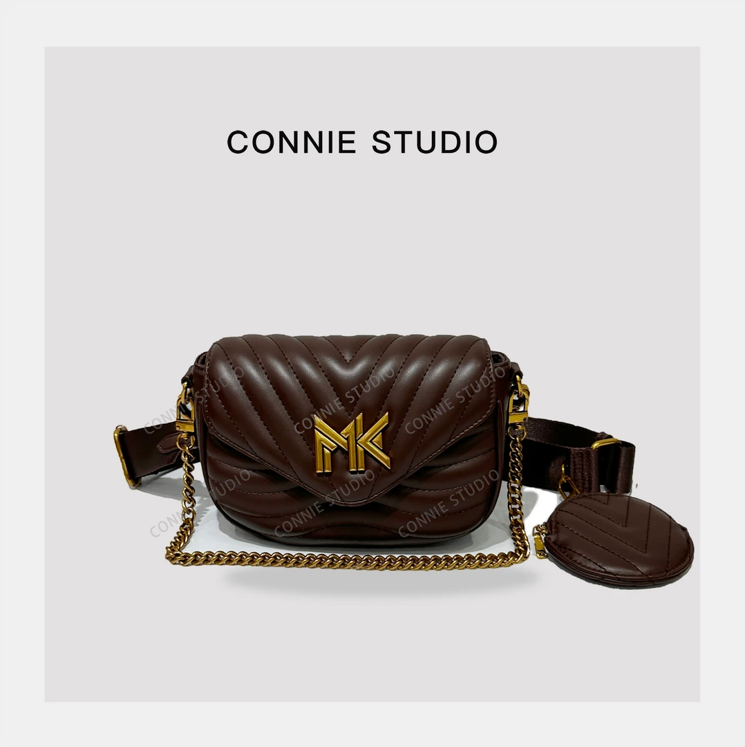 【CONNIE】简约潮流轻奢时尚气质小众单肩腋下斜跨包FES-9337-棕色