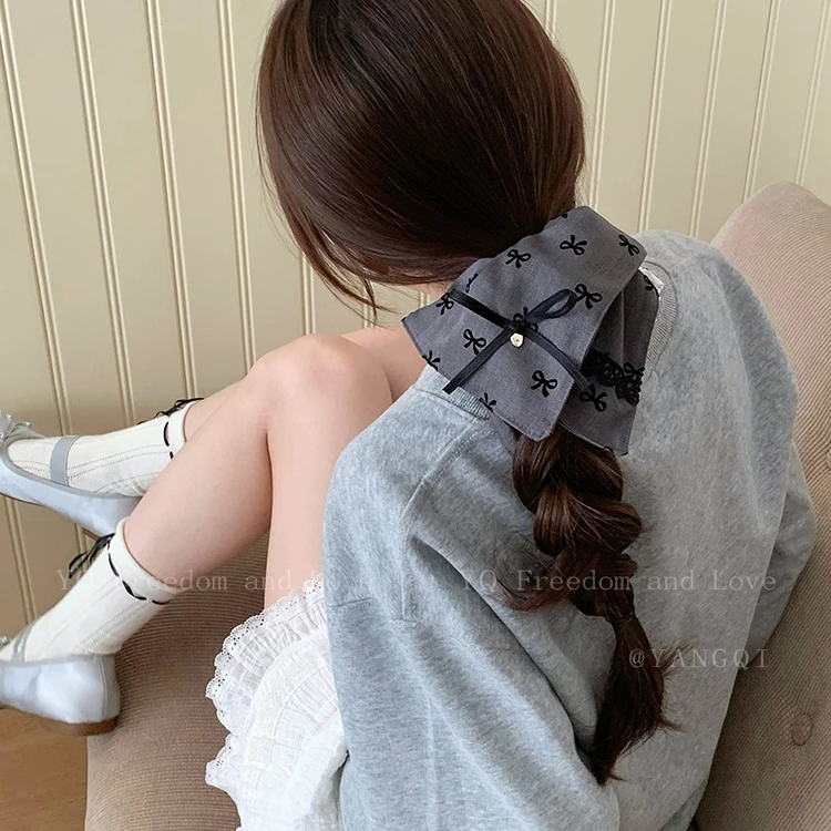 灰色格雷系蝴蝶结方巾大肠发圈女马尾辫丸子头发饰皮筋发绳头绳