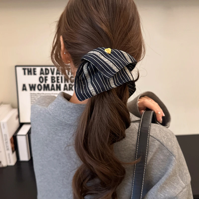 森系复古条纹方形大肠发圈方巾发绳2025新款扎头发绳皮筋韩版头绳