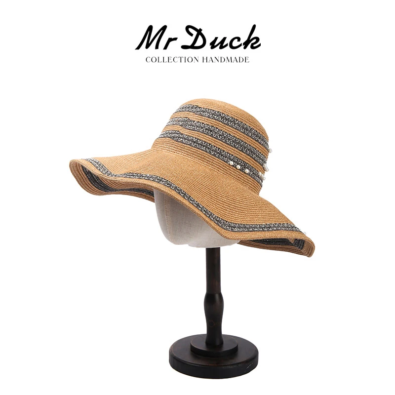 mrduck精致手工钉珠遮阳帽度假沙滩大边防晒帽夏时尚高颜值防晒
