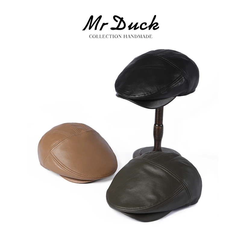 mrduck轻奢定制柔软小绵羊皮鸭舌帽春秋百搭简约风贝雷帽男女时尚
