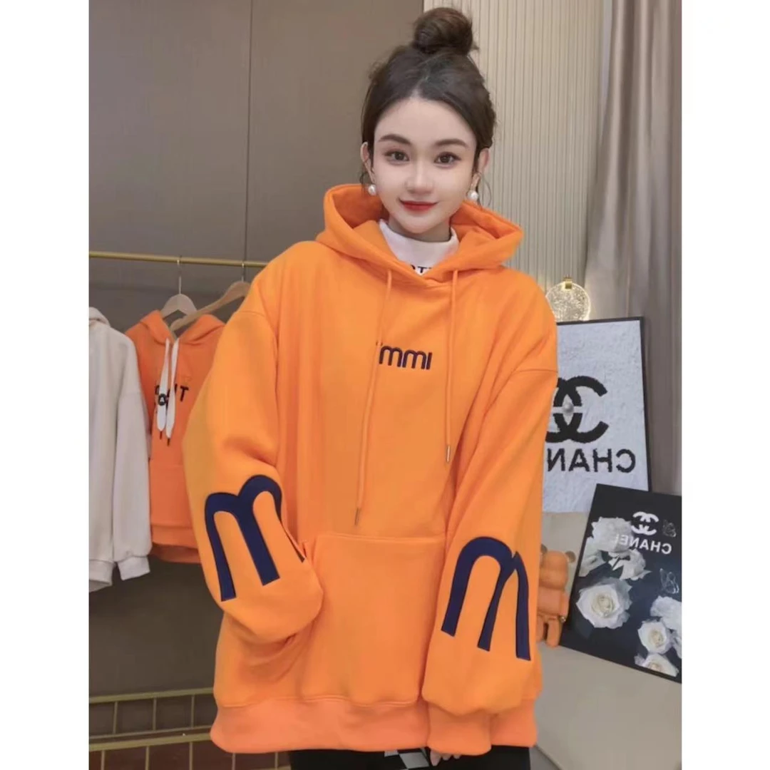 【动感地带】加绒连帽宽松卫衣女冬季刺绣时尚设计感百搭韩版休闲