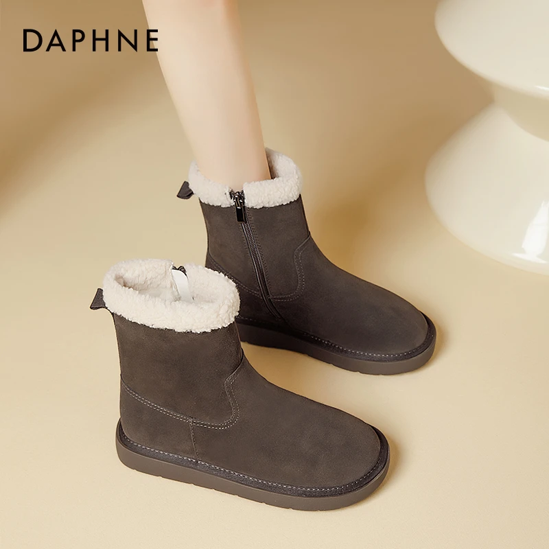 达芙妮雪地靴女2023新款冬季加绒爆款皮毛一体短筒保暖棉鞋马丁靴